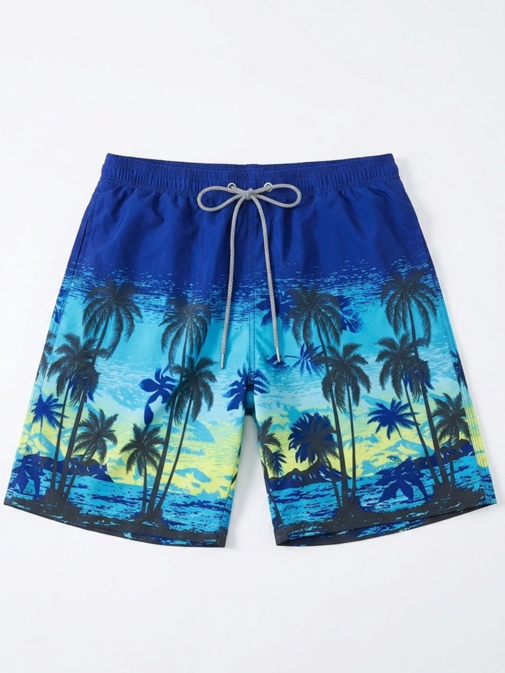 Men’s Tropical Palm Tree Swim Trunks Blue XL | Quick Dry